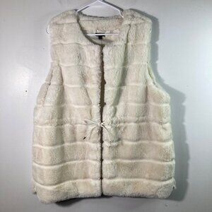 Womens Talbots Faux Fur Vest Lined White L‎ Tie Closure Pockets Polyester NWT
